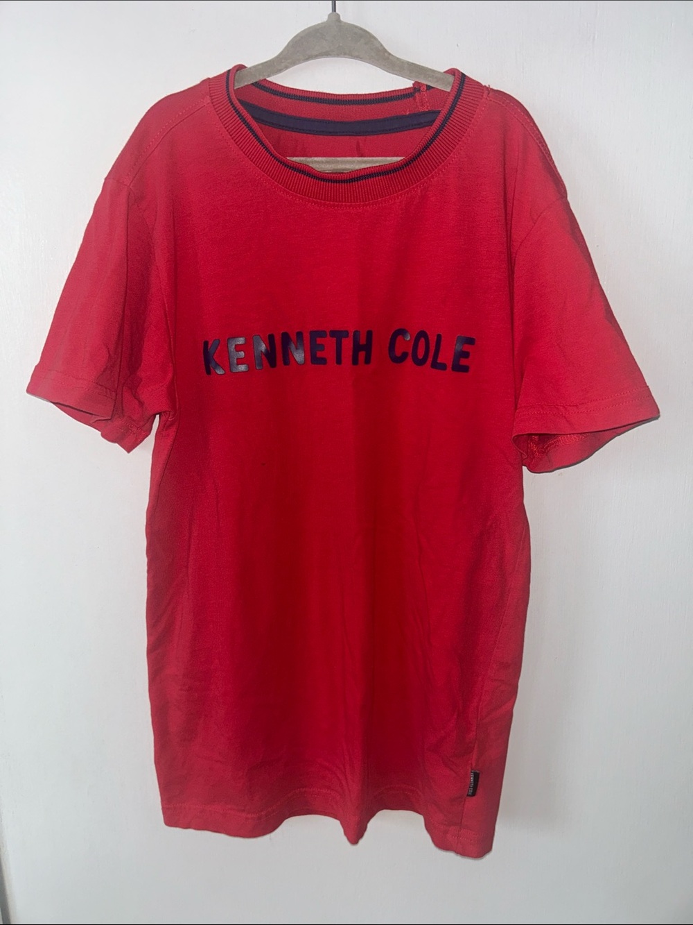 Boys Kenneth Cole Red Tee with Navy Logo size 8